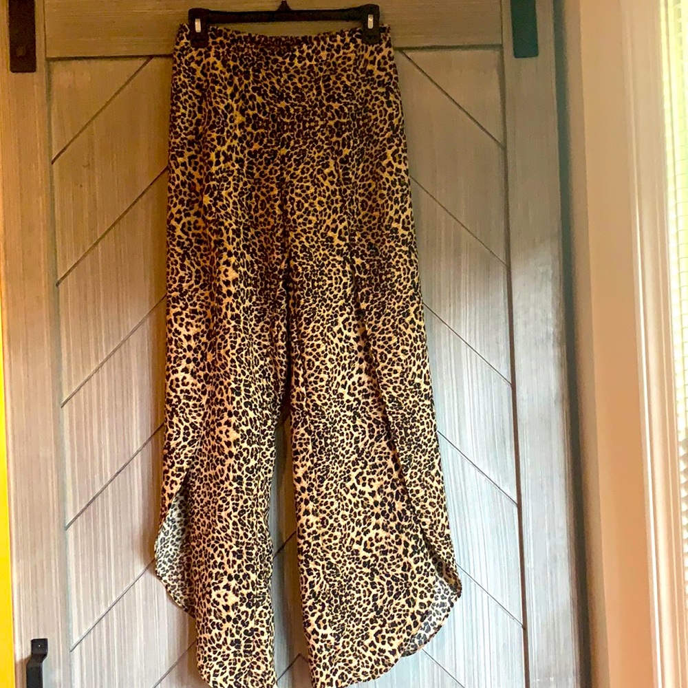 Leopard Print Side Split Pull On Pants - image 1